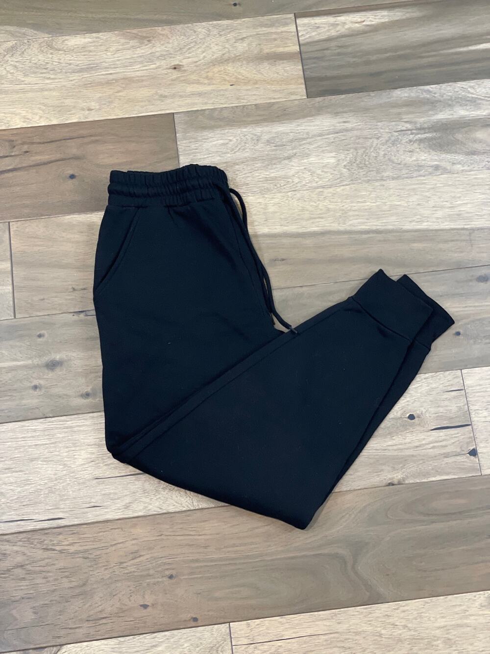Zenana Black Fleece‑Lined Sweatpants Cotton Blend Size L Athleisure High Rise